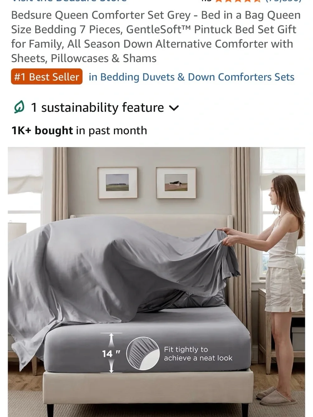 Plush Comforter Set in Grey Complete Bedding Ensemble. New